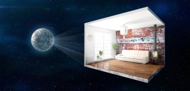 İç duvarları olmadan. 3D render