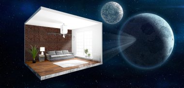 İç duvarları olmadan. 3D render