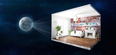 İç duvarları olmadan. 3D render