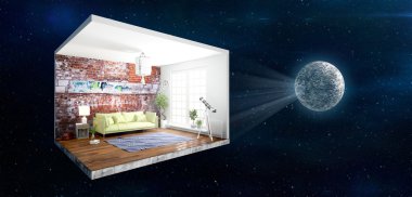 İç duvarları olmadan. 3D render