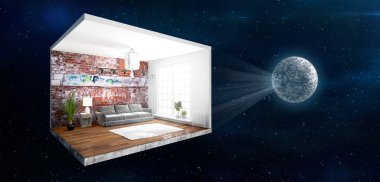 İç duvarları olmadan. 3D render