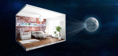 İç duvarları olmadan. 3D render