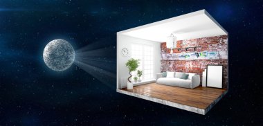 İç duvarları olmadan. 3D render