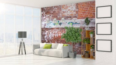 Modern parlak iç. 3D render