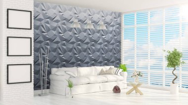 Modern parlak iç. 3D render