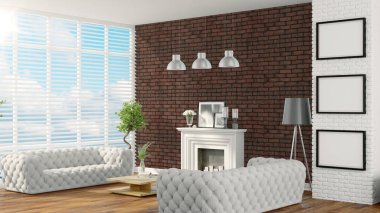 Modern parlak iç. 3D render