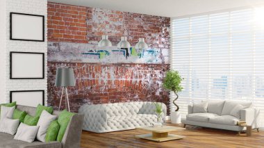 Modern parlak iç. 3D render