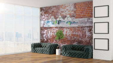 Modern parlak iç. 3D render