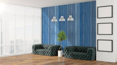 Modern parlak iç. 3D render