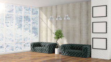 Modern parlak iç. 3D render