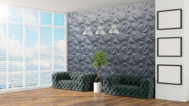 Modern parlak iç. 3D render