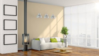 Modern parlak iç. 3D render