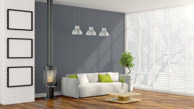 Modern parlak iç. 3D render