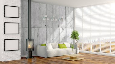 Modern parlak iç. 3D render