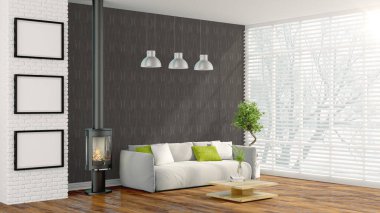 Modern parlak iç. 3D render
