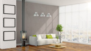 Modern parlak iç. 3D render