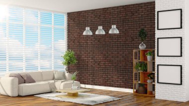 Modern parlak iç. 3D render