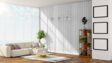 Modern parlak iç. 3D render