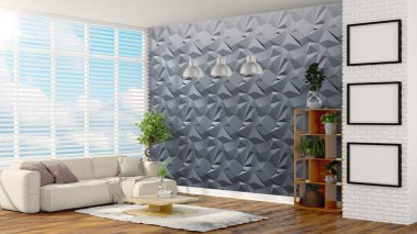 Modern parlak iç. 3D render