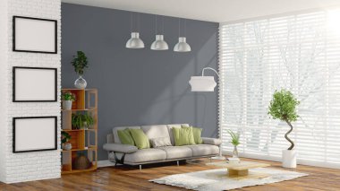 Modern parlak iç. 3D render