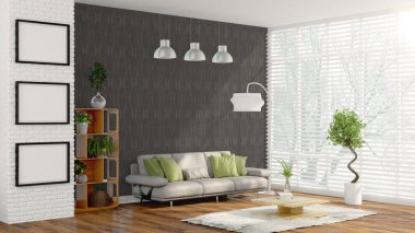 Modern parlak iç. 3D render