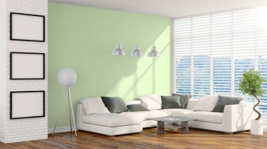 Modern parlak iç. 3D render