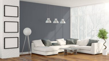 Modern parlak iç. 3D render