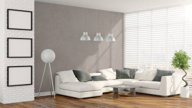 Modern parlak iç. 3D render