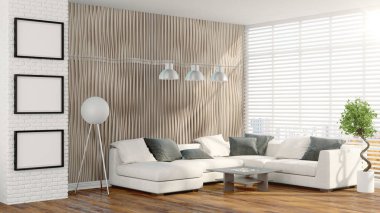 Modern parlak iç. 3D render