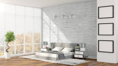 Modern parlak iç. 3D render