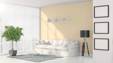 Modern parlak iç. 3D render