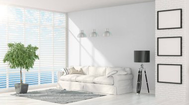 Modern parlak iç. 3D render
