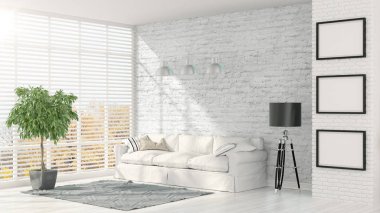 Modern parlak iç. 3D render
