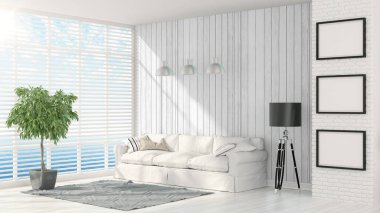 Modern parlak iç. 3D render