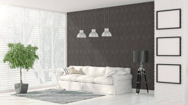 Modern parlak iç. 3D render