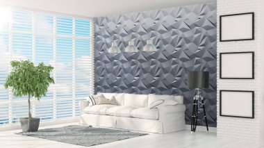 Modern parlak iç. 3D render