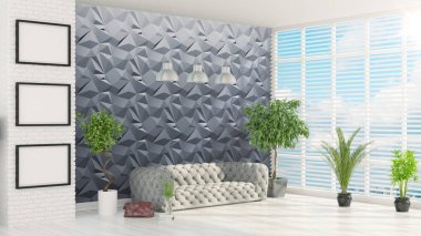 Modern parlak iç. 3D render