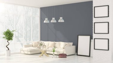 Modern parlak iç. 3D render