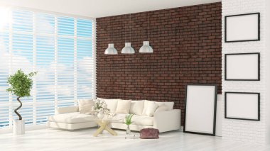 Modern parlak iç. 3D render