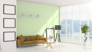 Modern parlak iç. 3D render