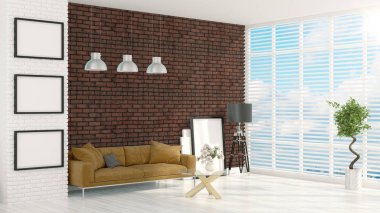 Modern parlak iç. 3D render