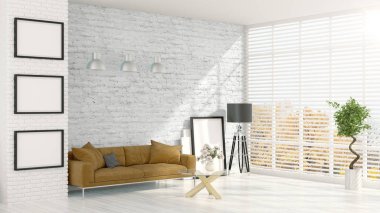 Modern parlak iç. 3D render