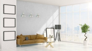 Modern parlak iç. 3D render