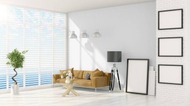 Modern parlak iç. 3D render