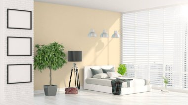 Modern parlak iç. 3D render