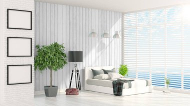 Modern parlak iç. 3D render