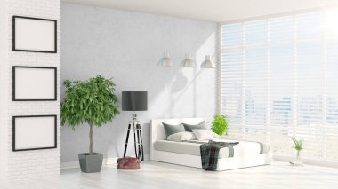 Modern parlak iç. 3D render