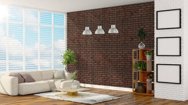 Moderne lichte interieur. 3D-rendering — Stockfoto