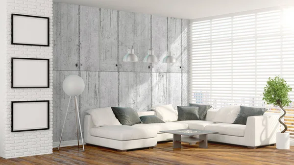 Interior luminoso moderno. Renderizado 3D — Foto de Stock