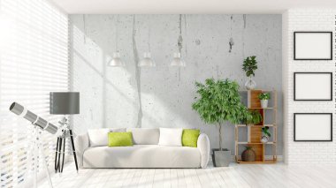 Modern parlak iç. 3D render